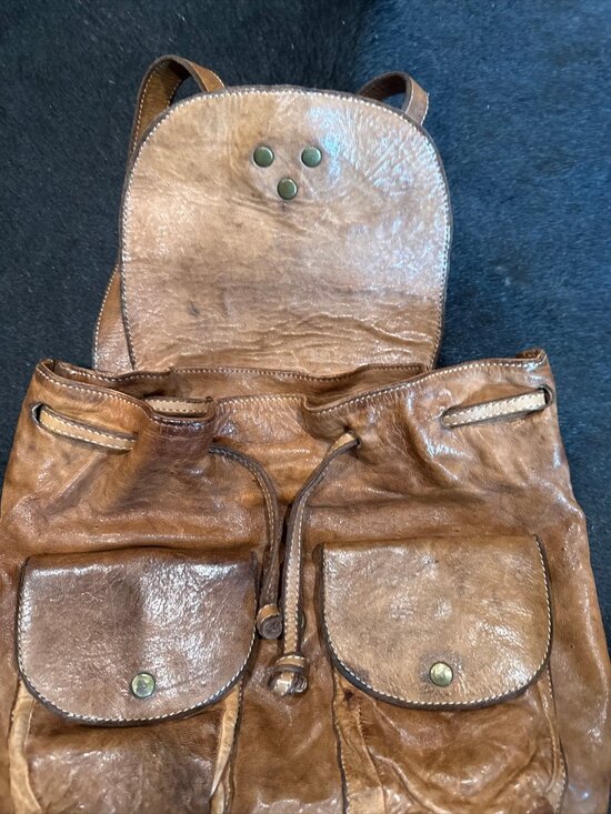Langellotti Distressed Italian Brown Leather Small Backpack - EUC! main image 4